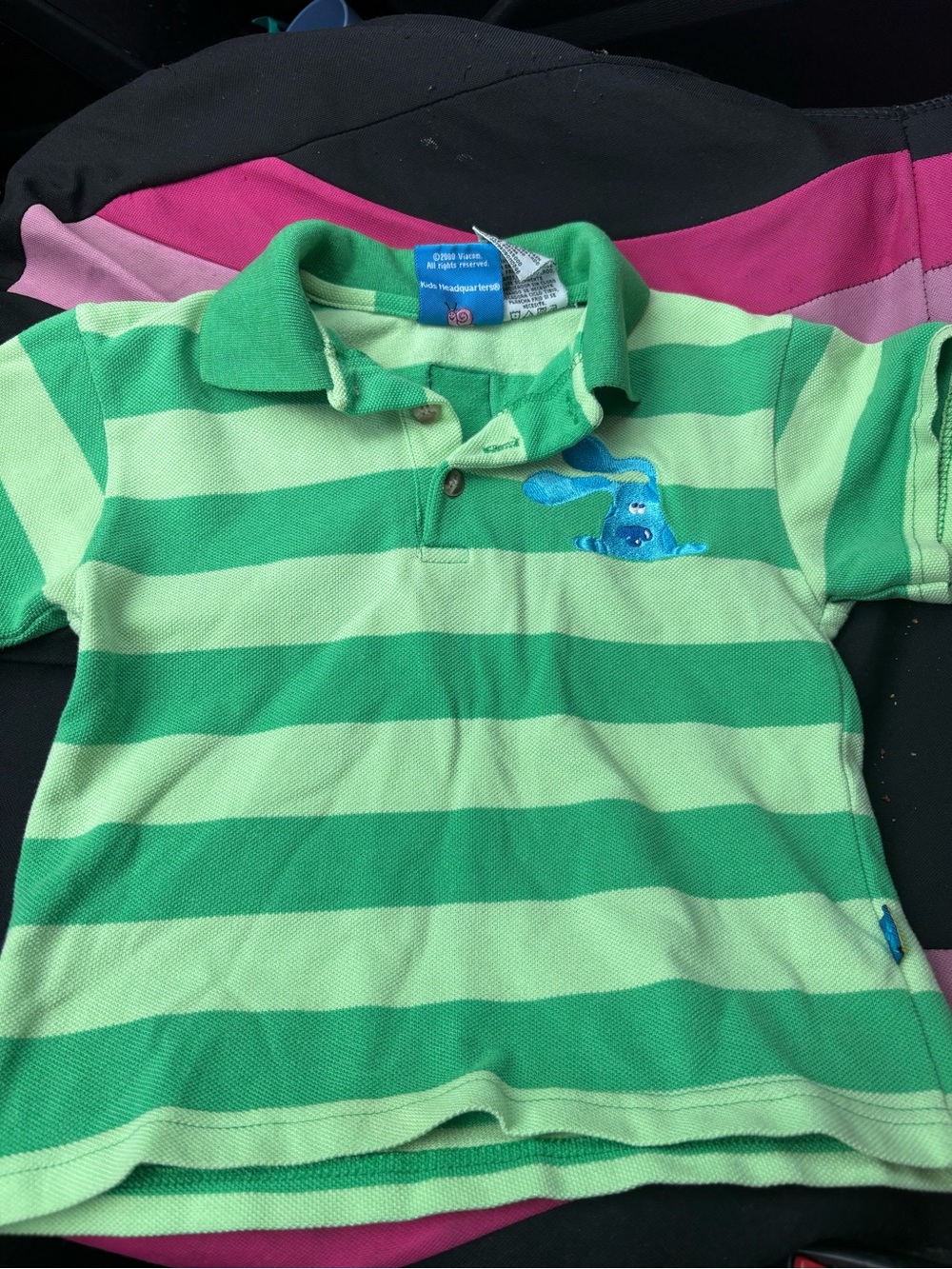 Kids vintage Green Striped Polo with Blues clues Character Patch 4t
